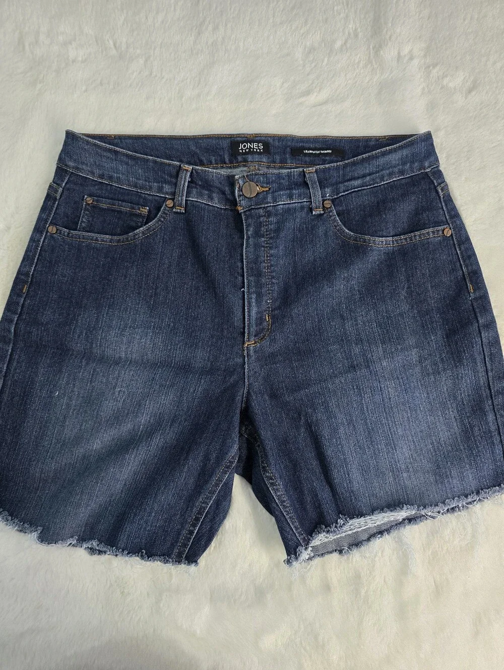 Jones New York Lexington Skinny Denim Frayed Hem Shorts - Picture 1 of 8